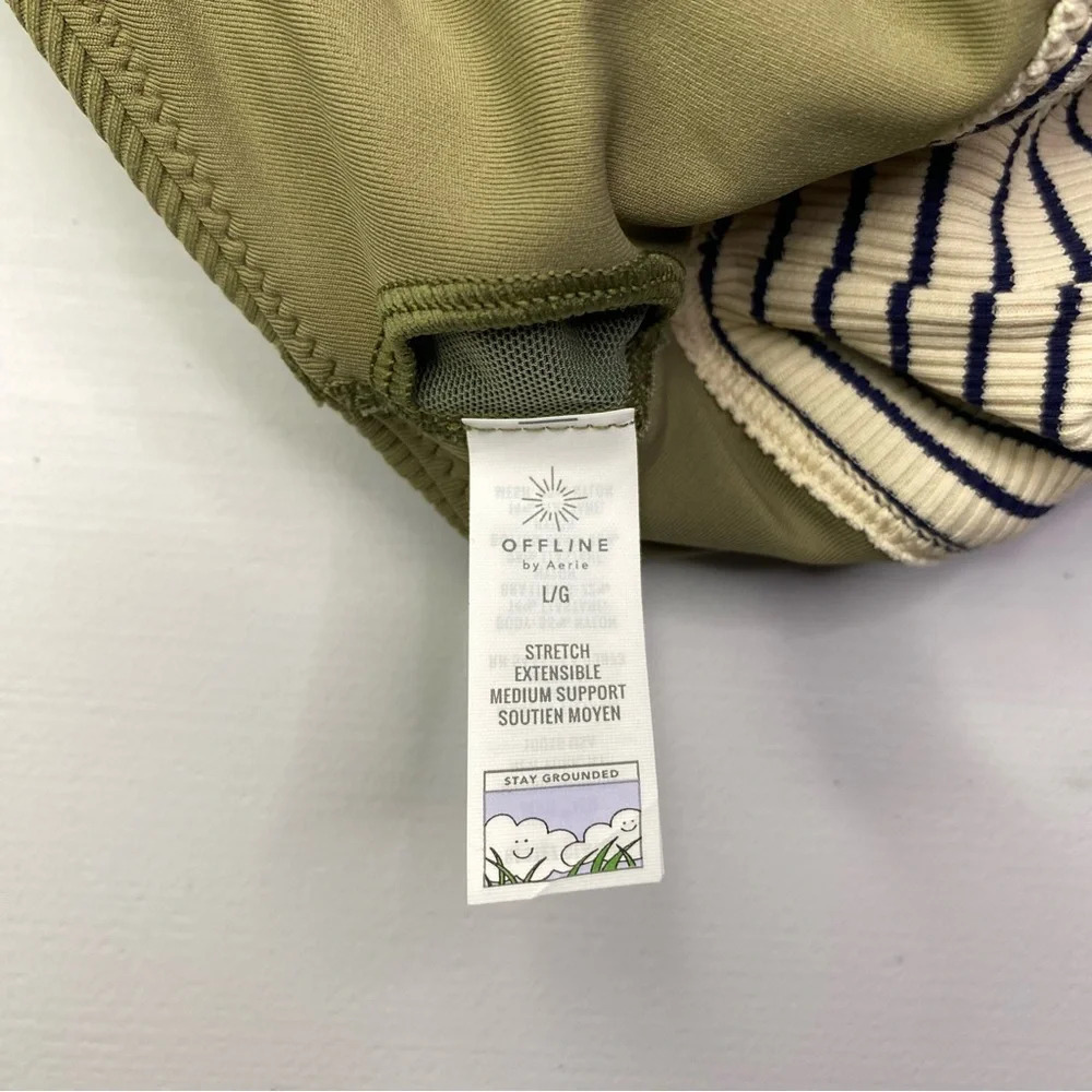 Aerie Striped Color Block Sports‎ Bra NEW green navy cream stripes Offline large - Picture 6 of 7